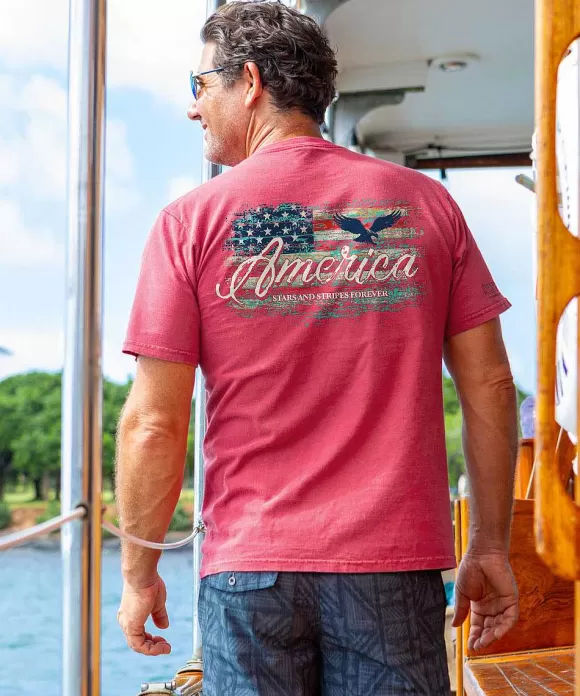 T-Shirts>Crazy Shirts Artsy Flag - Paradise Red Dyed Short Sleeve Crewneck T-Shirt