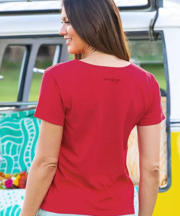 T-Shirts>Crazy Shirts Artsy Floral - Cherry Dyed Short Sleeve Scoop Neck T-Shirt
