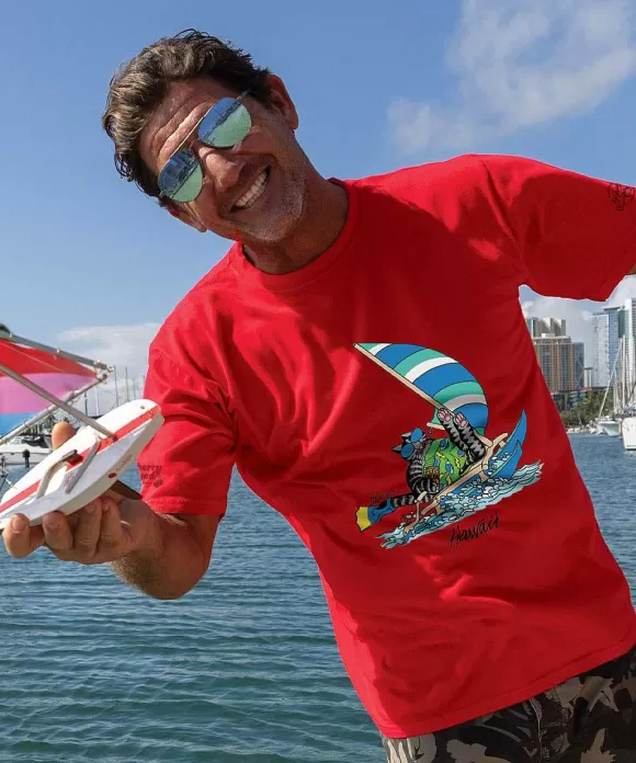 T-Shirts>Crazy Shirts B. Kliban Boogie Sail - Cherry Dyed Short Sleeve Crewneck T-Shirt