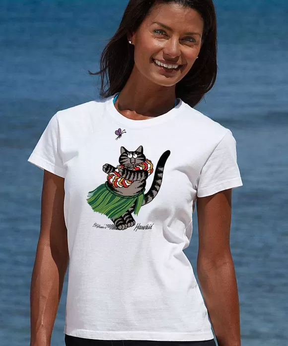 T-Shirts>Crazy Shirts B. Kliban Hula Cat - White Short Sleeve Crewneck T-Shirt