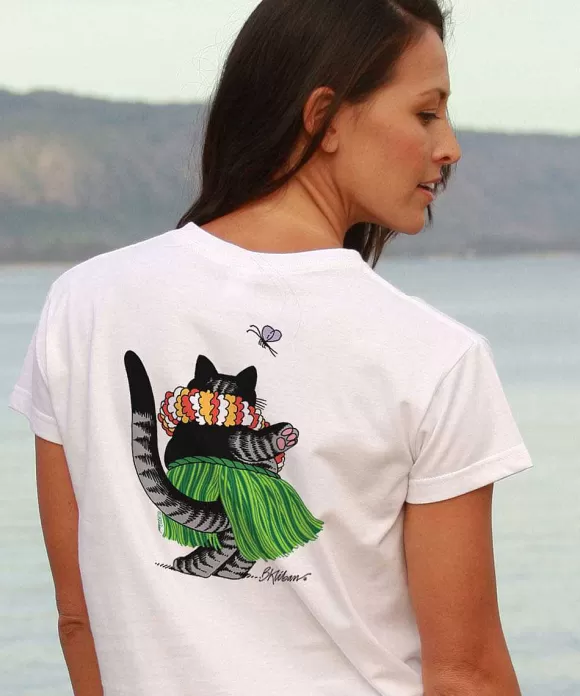 T-Shirts>Crazy Shirts B. Kliban Hula Cat - White Short Sleeve Crewneck T-Shirt