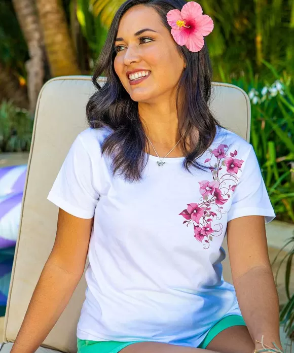 T-Shirts>Crazy Shirts Bougainvillea Vines - White Short Sleeve Scoop Neck T-Shirt