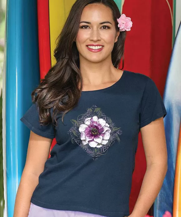 T-Shirts>Crazy Shirts Brilliant Flower - Navy Short Sleeve Scoop Neck T-Shirt