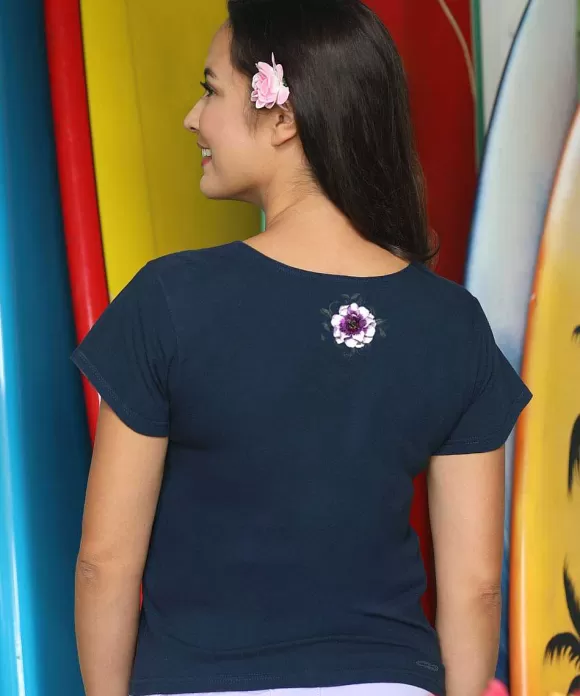 T-Shirts>Crazy Shirts Brilliant Flower - Navy Short Sleeve Scoop Neck T-Shirt