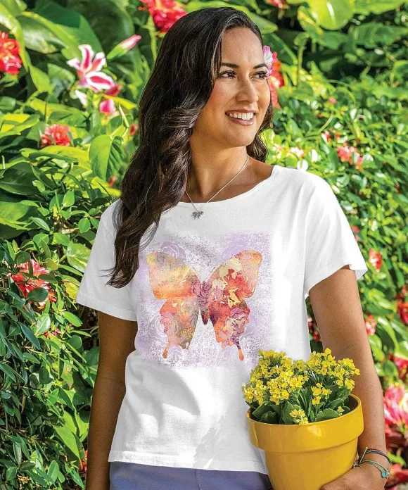 T-Shirts>Crazy Shirts Butterfly - White Short Sleeve Scoop Neck T-Shirt