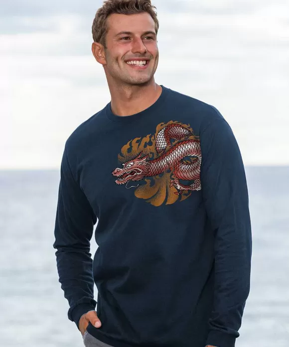 T-Shirts>Crazy Shirts Dragon Summit - Navy Long Sleeve Crewneck T-Shirt