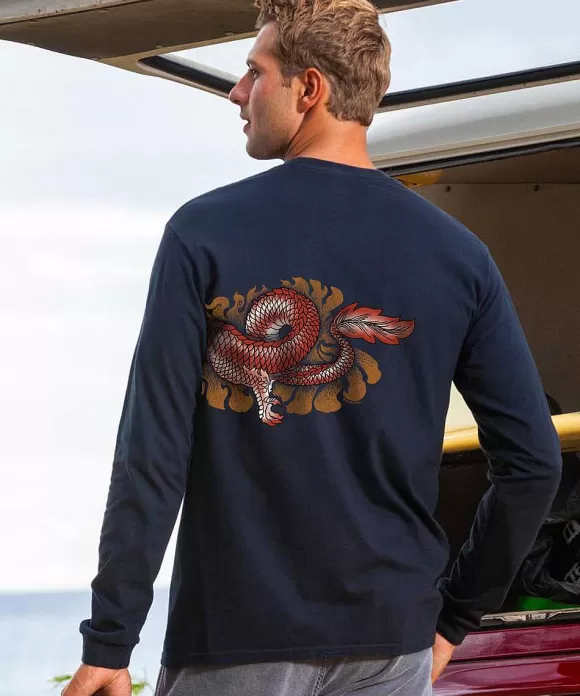 T-Shirts>Crazy Shirts Dragon Summit - Navy Long Sleeve Crewneck T-Shirt