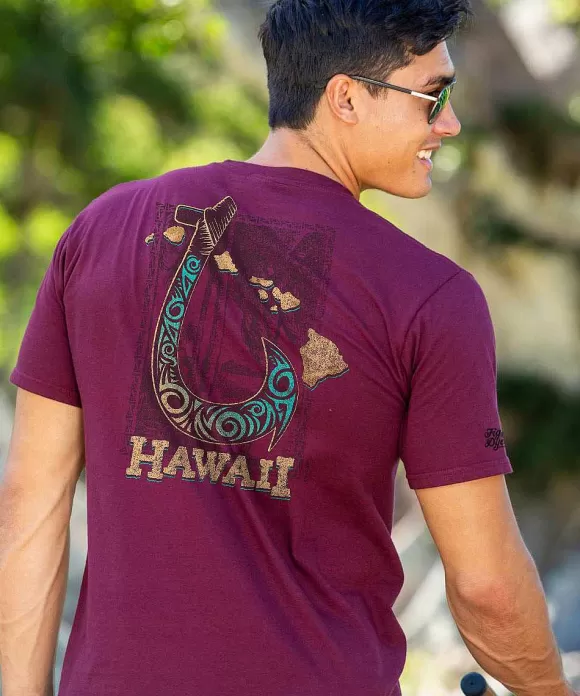T-Shirts>Crazy Shirts Hawaiian Fish Hook - Fig Dyed Short Sleeve Crewneck T-Shirt