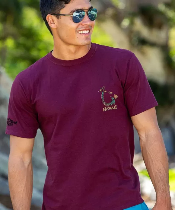 T-Shirts>Crazy Shirts Hawaiian Fish Hook - Fig Dyed Short Sleeve Crewneck T-Shirt