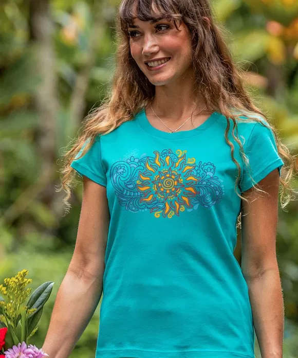 T-Shirts>Crazy Shirts Henna Bursting Sun - Ocean Short Sleeve Pima T-Shirt