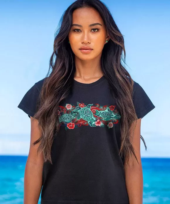 T-Shirts>Crazy Shirts Hibiscus Honus - Black Short Sleeve Crewneck T-Shirt