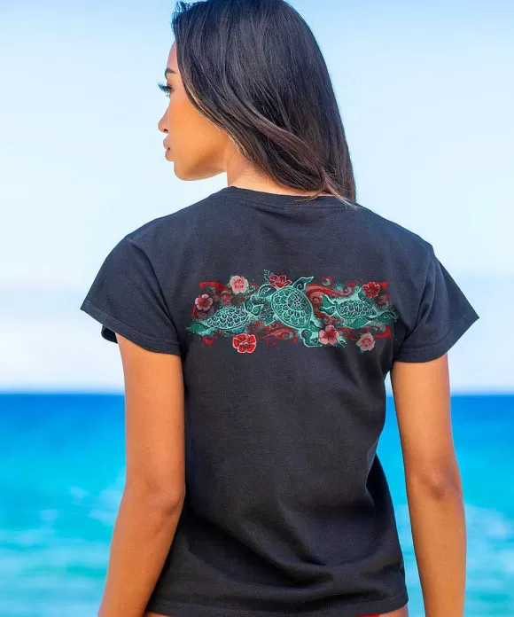 T-Shirts>Crazy Shirts Hibiscus Honus - Black Short Sleeve Crewneck T-Shirt