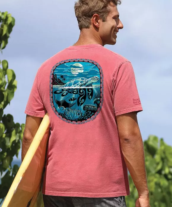 T-Shirts>Crazy Shirts Honu Moon - Paradise Red Dyed Short Sleeve Crewneck T-Shirt