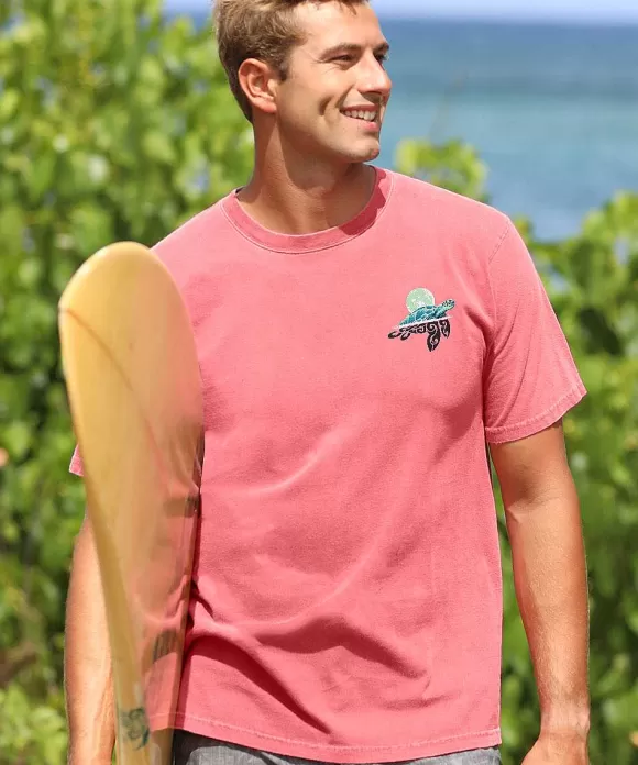 T-Shirts>Crazy Shirts Honu Moon - Paradise Red Dyed Short Sleeve Crewneck T-Shirt