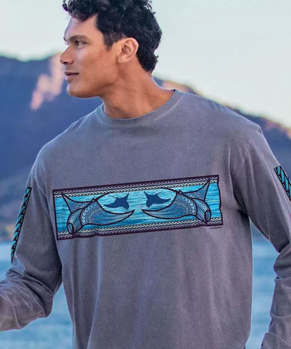 T-Shirts>Crazy Shirts Manta Band - Crater Dyed® Long Sleeve Crewneck T-Shirt