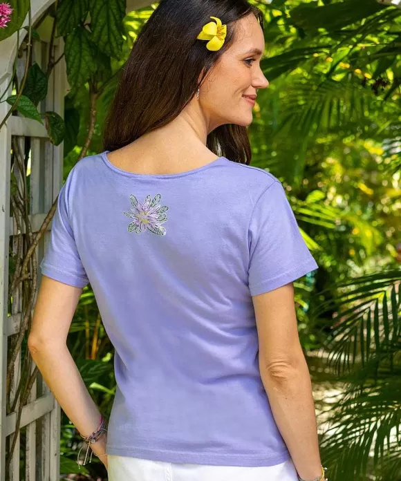 T-Shirts>Crazy Shirts Naupaka - Lavender Dyed Short Sleeve Scoop Neck T-Shirt