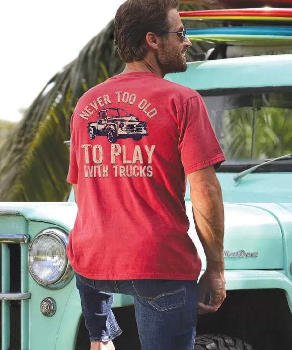 T-Shirts>Crazy Shirts Never Too Old - Paradise Red Dyed Short Sleeve Crewneck T-Shirt