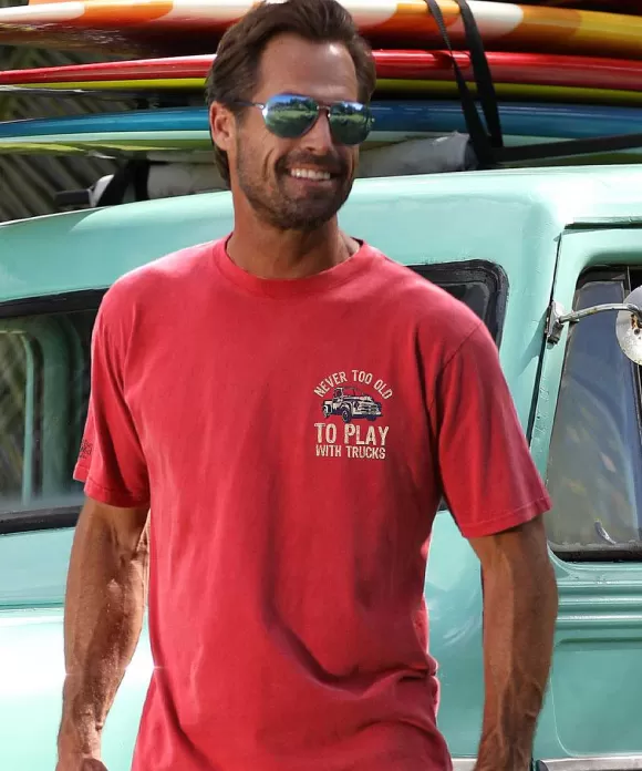 T-Shirts>Crazy Shirts Never Too Old - Paradise Red Dyed Short Sleeve Crewneck T-Shirt