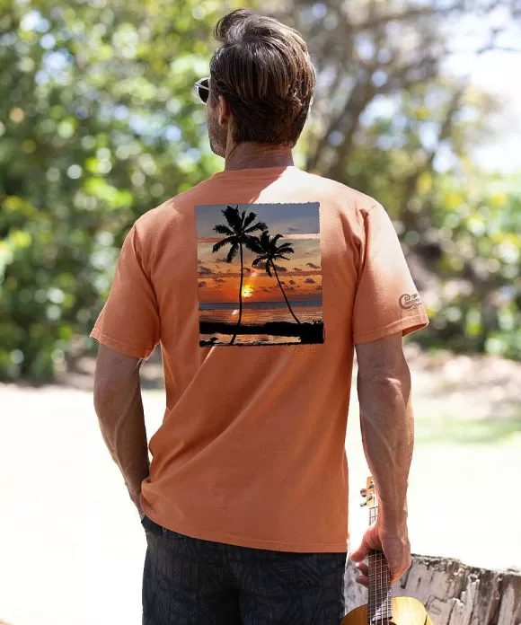 T-Shirts>Crazy Shirts Palm Ocean View - Cinnamon Dyed Short Sleeve Crewneck T-Shirt