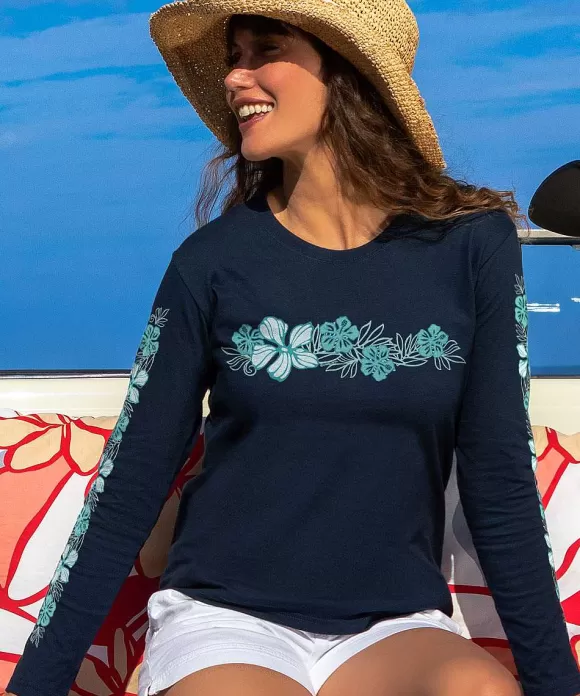 T-Shirts>Crazy Shirts Pua Lani Band - Navy Long Sleeve Crewneck T-Shirt