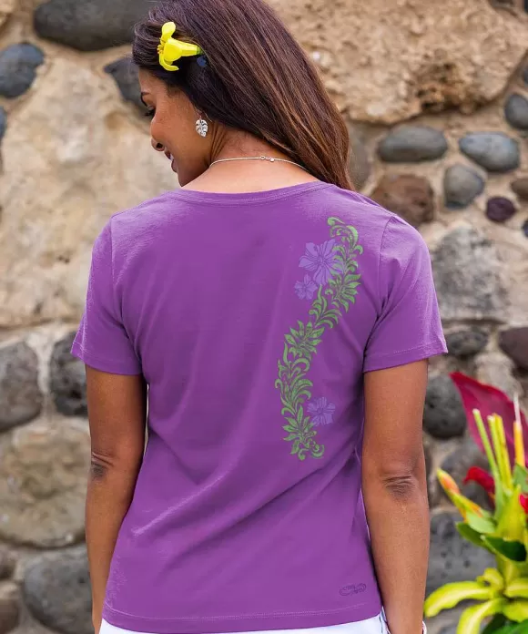 T-Shirts>Crazy Shirts Punalei Vertical - Violet Short Sleeve Pima V-Neck T-Shirt