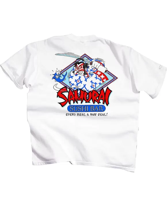 T-Shirts>Crazy Shirts Samurai Sushi Bar - White Short Sleeve Crewneck T-Shirt