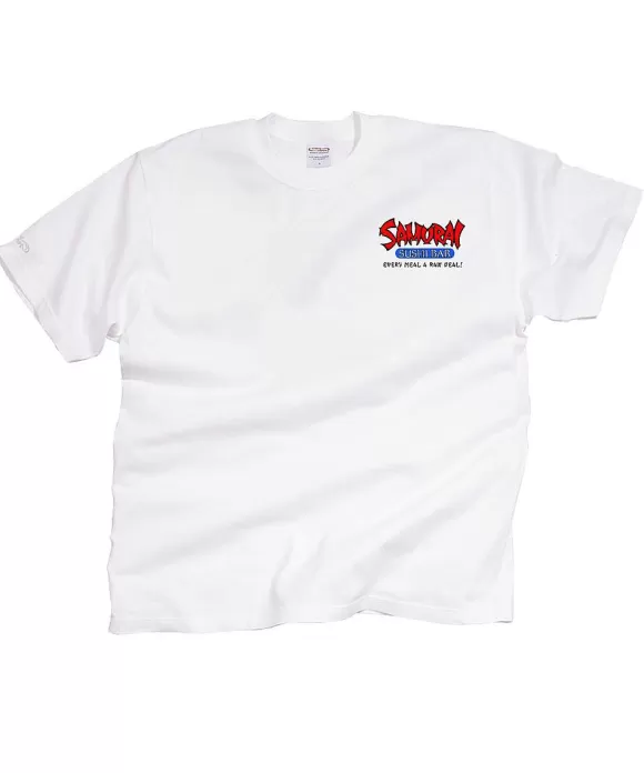 T-Shirts>Crazy Shirts Samurai Sushi Bar - White Short Sleeve Crewneck T-Shirt