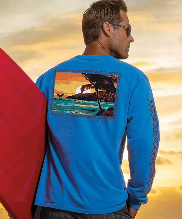 T-Shirts>Crazy Shirts Sunset Surprise - Blue Hawaii Dyed Long Sleeve Crewneck T-Shirt