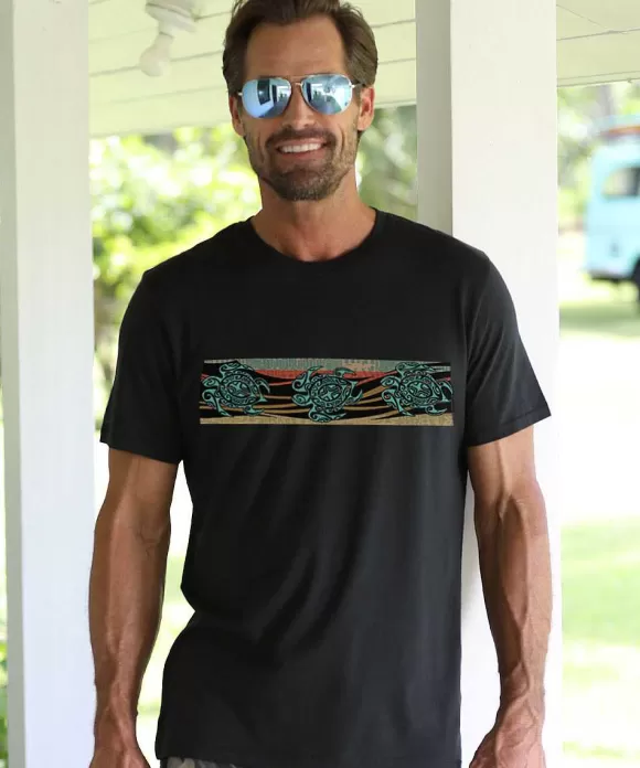 T-Shirts>Crazy Shirts Tribal Tri Honu - Jet Black Short Sleeve Pima T-Shirt