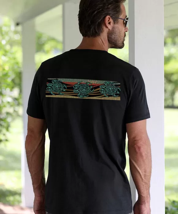 T-Shirts>Crazy Shirts Tribal Tri Honu - Jet Black Short Sleeve Pima T-Shirt