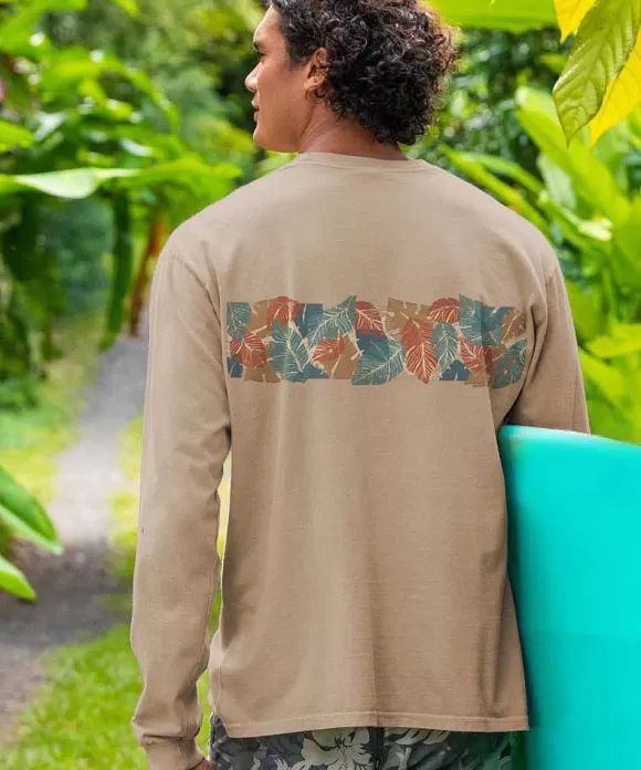 T-Shirts>Crazy Shirts Tropical Ferns Band - Kona Coffee Dyed Long Sleeve Crewneck T-Shirt