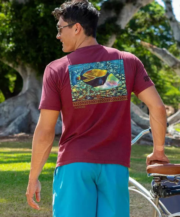 T-Shirts>Crazy Shirts Tropical Reef Humu - Fig Dyed Short Sleeve Crewneck T-Shirt