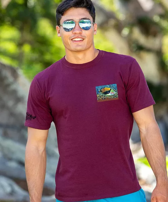T-Shirts>Crazy Shirts Tropical Reef Humu - Fig Dyed Short Sleeve Crewneck T-Shirt
