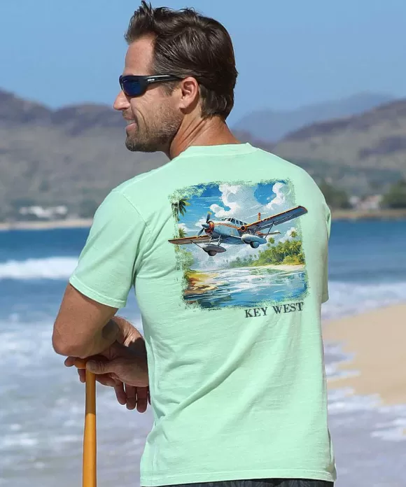 T-Shirts>Crazy Shirts Tropical Seaplane - Key Lime Dyed Short Sleeve Crewneck T-Shirt