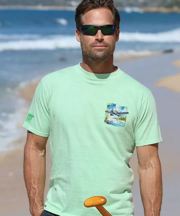 T-Shirts>Crazy Shirts Tropical Seaplane - Key Lime Dyed Short Sleeve Crewneck T-Shirt