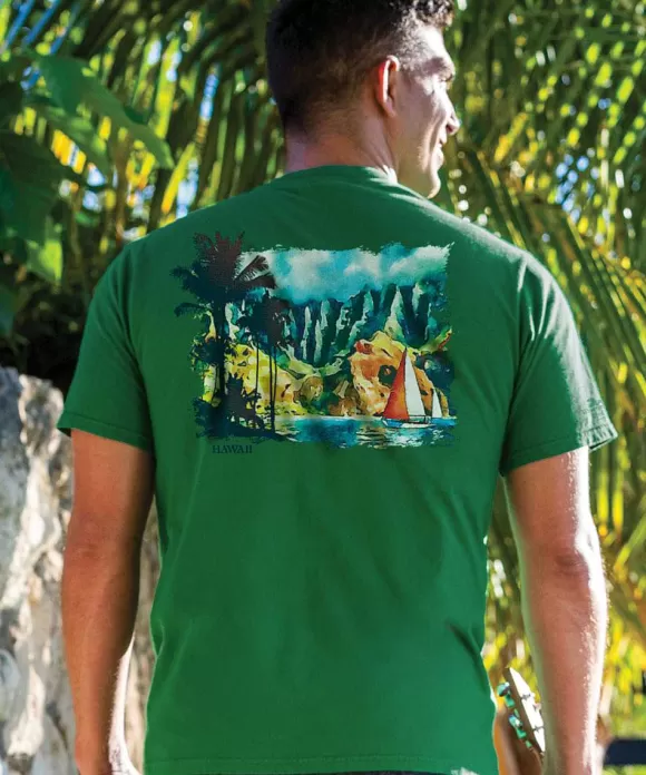 T-Shirts>Crazy Shirts Tropical Watercolor Sail - Wintergreen Dyed Short Sleeve Crewneck T-Shirt