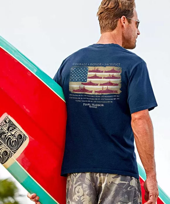 T-Shirts>Crazy Shirts Us Honor Flag - Navy Short Sleeve Crewneck T-Shirt