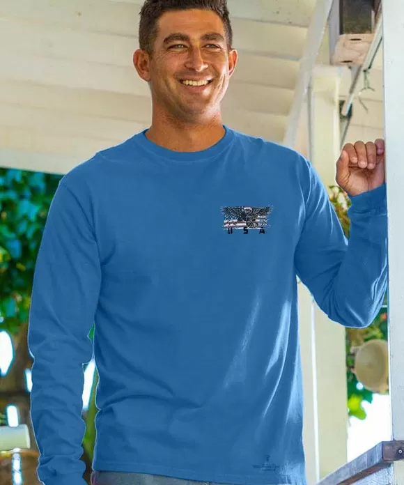 T-Shirts>Crazy Shirts Usa Eagle Flag - Blue Hawaii Dyed Long Sleeve Crewneck T-Shirt