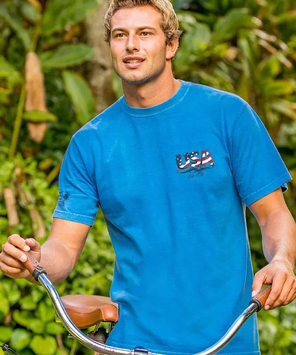 T-Shirts>Crazy Shirts Usa Est 1776 - Blue Hawaii Dyed Short Sleeve Crewneck T-Shirt