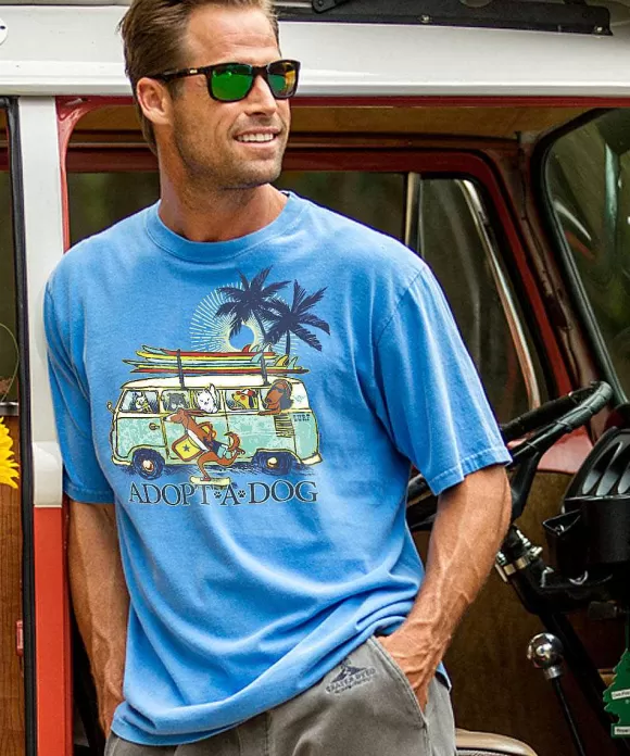 T-Shirts>Crazy Shirts Volkswagen Hawaiian Humane Society Dog Day - Blue Hawaii Dyed Short Sleeve Crewneck T-Shirt
