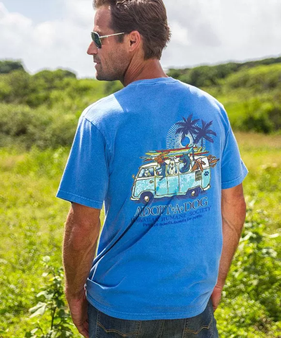T-Shirts>Crazy Shirts Volkswagen Hawaiian Humane Society Dog Day - Blue Hawaii Dyed Short Sleeve Crewneck T-Shirt